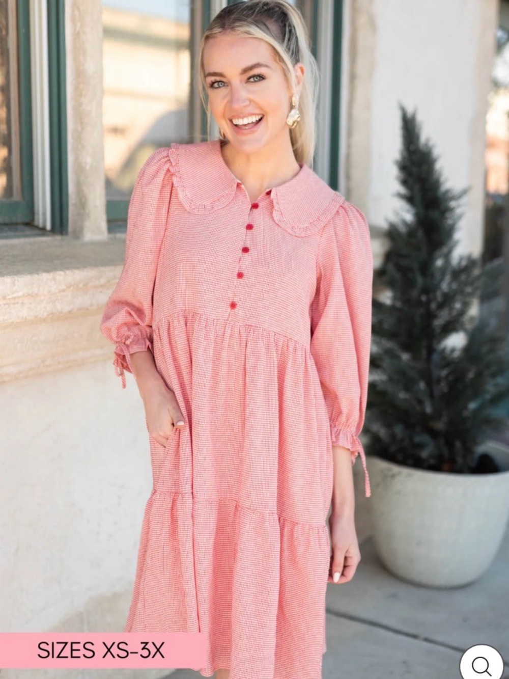 L Lena & Lou Macie Red Gingham Dress with Peter Pan Collar